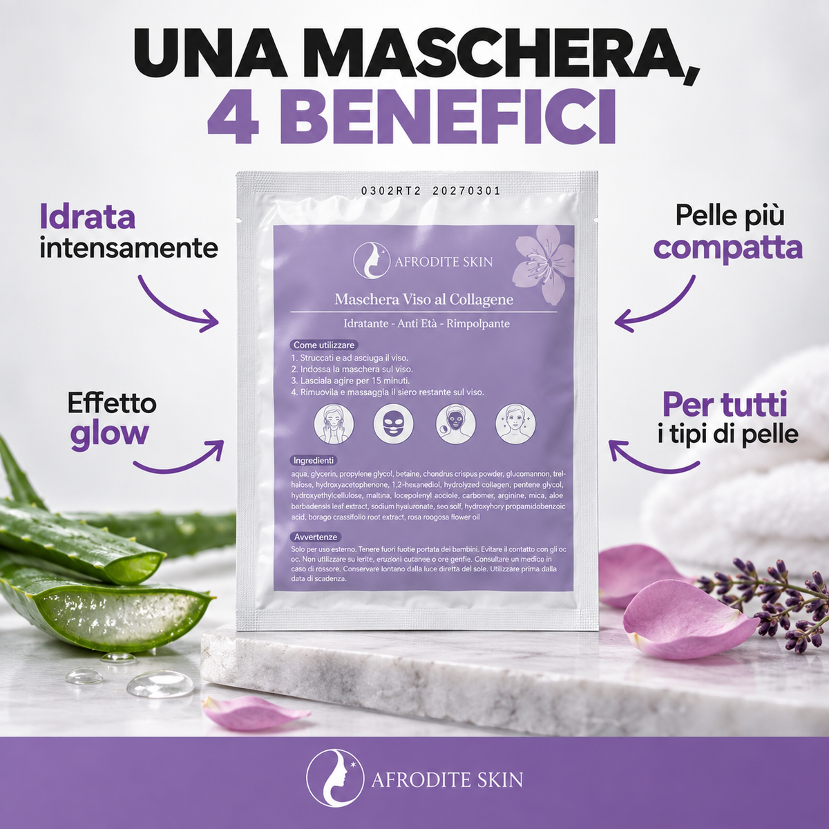 AFRODITE SKIN™ Maschera Viso al Collagene